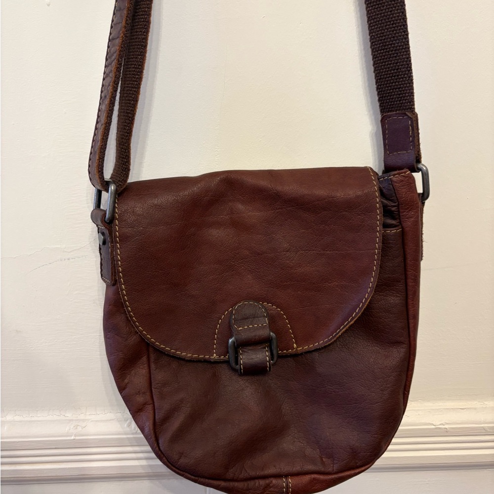 Brown Leather Flap Crossbody with Buckle